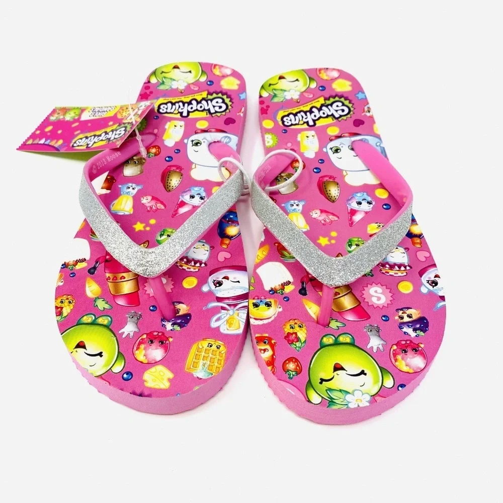 Shopkins Girls Flip Flops Sandals Pink Silver